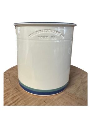 Vintage Pfaltzgraff Juniper Crock Utensil Holder Planter Blue Green 6.25”